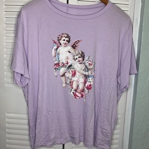 Pastel Purple Cherubs Graphic Crew Neck T-shirt